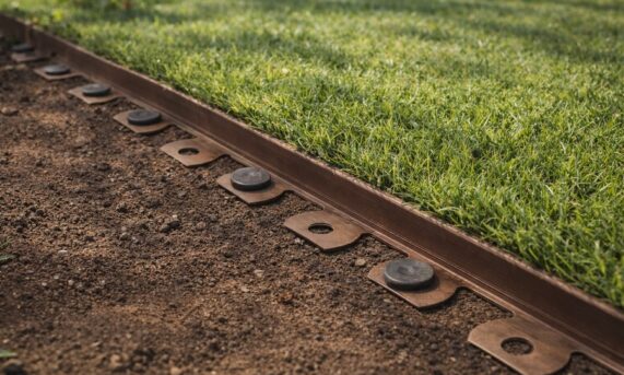 brązowe obrzeże SMART BORDER 40MM oddzielające trawnik od ziemi